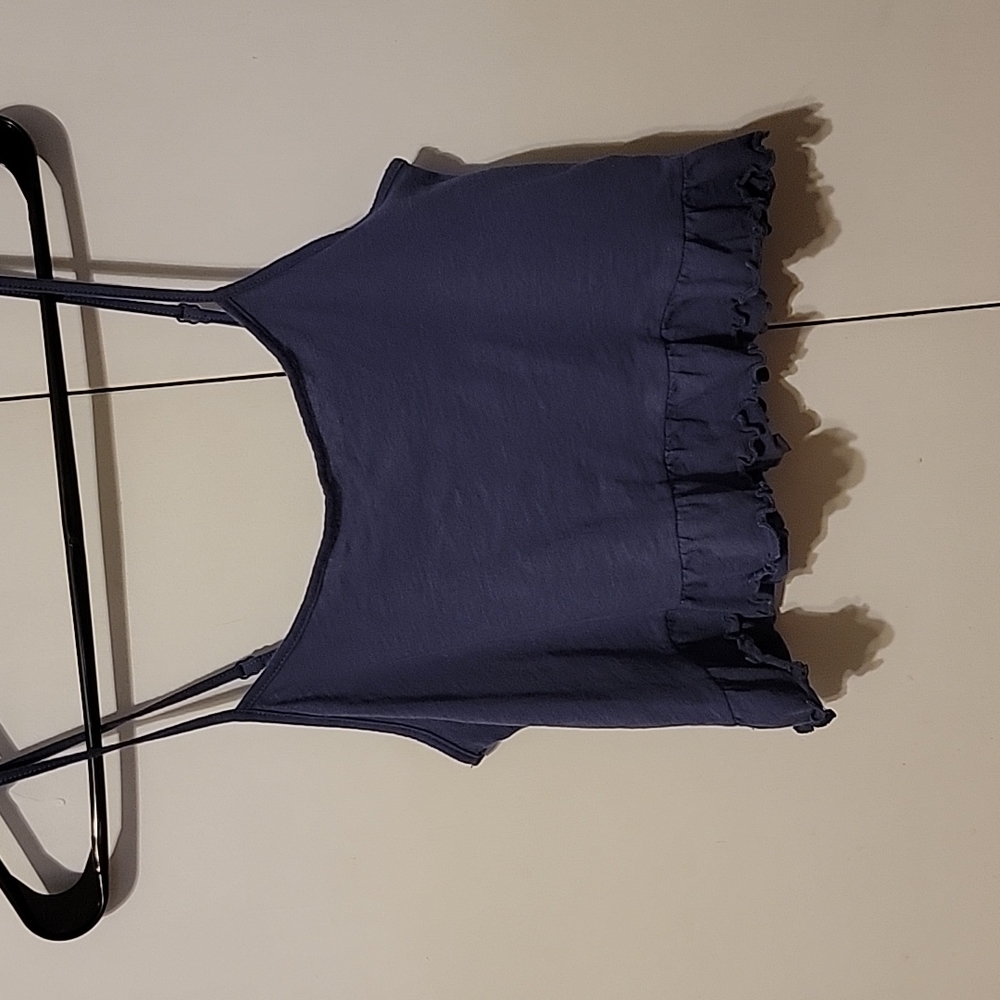 blue, cropped, spaghetti strapped, tank top